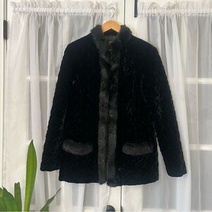 Alpine Studio Black Criss Cross Lattice Silk Blend Faux Fur Jacket Size Medium
